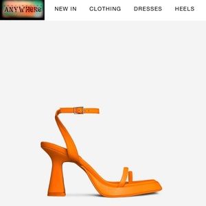 CICLEY SQUARE TOE BARELY THERE PLATFORM FLARED BLOCK HEEL IN ORANGE FAUX LEATHER